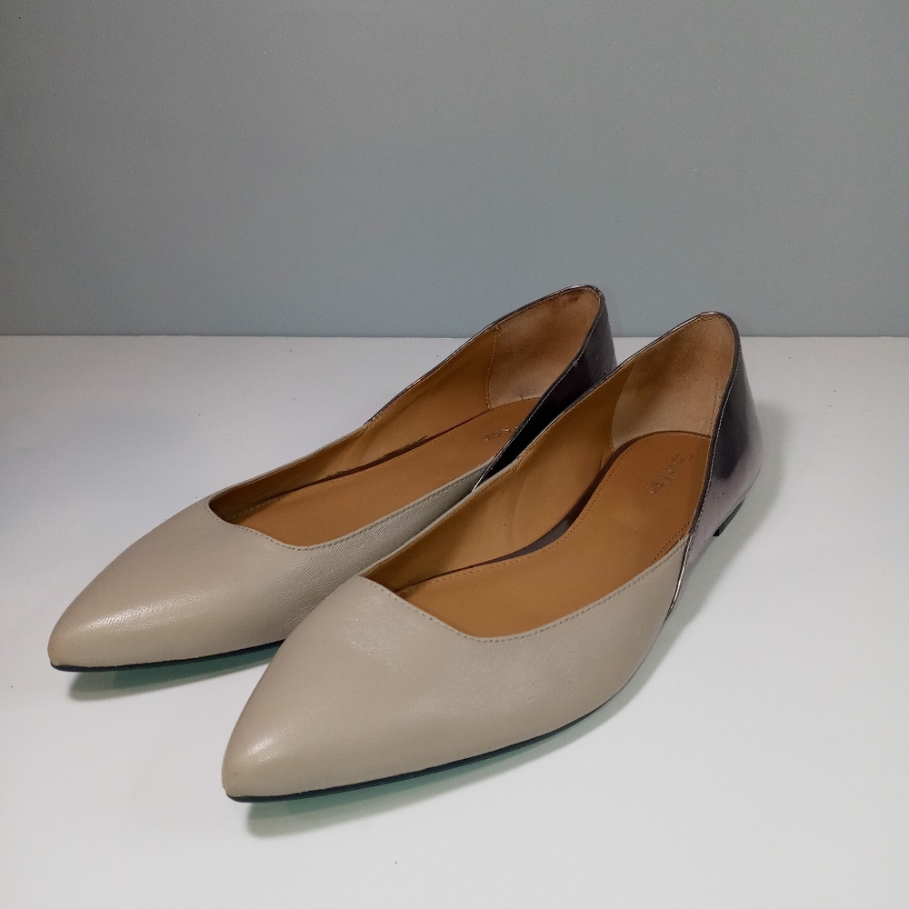 Calvin Klein Galice Tan Leather Pointed Toe Ballet